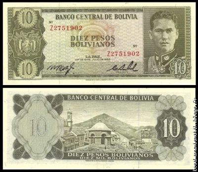 10  Bolivianos 1962
